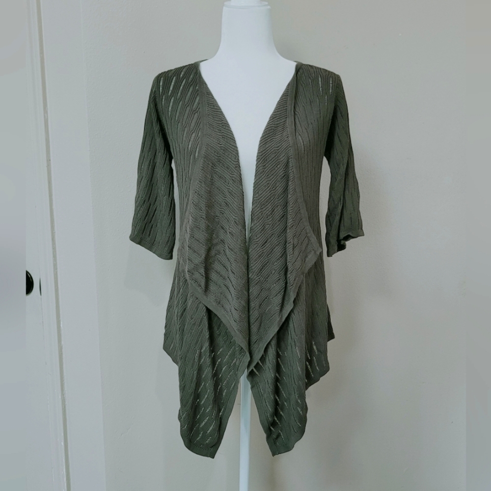 Willi Smith Open Half Sleeve Olive Green Open Sweater Sz Sm